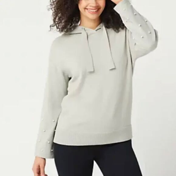 Attitudes by Renee Grey Pearl Embellished Hooded Sweater - Picture 1 of 9